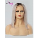 Ombre Grey Bob Wig Human Hair Straight Lace Front Wig 150% Density