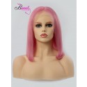 Pink Bob Wig Human Hair Straight Lace Front Wig 150% Density