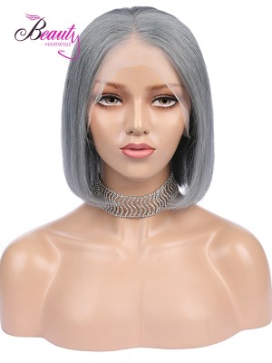Dark Grey Human Hair Bob Wig Straight Lace Front Wig 150% Density 
