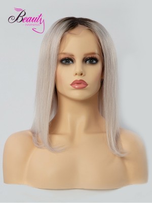 Ombre Grey Bob Wig Human Hair Straight Lace Front Wig 150% Density