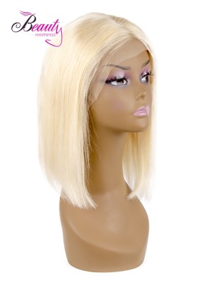 Blonde Bob Wig Human Hair with Middle Part Straight Lace Front Wig 150% Density